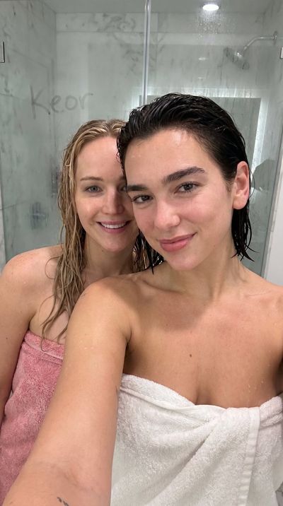 Dua Lipa and Jennifer Lawrence share a playful shower selfie moment