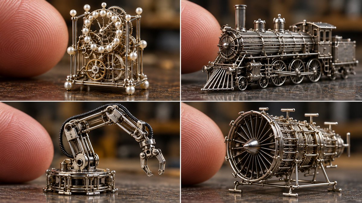 Tiny Machines Made of Pins Dwarfed by Giant Fingertip
