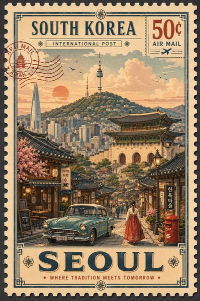 Timeless Travel: Vintage Stamp Art Inspired by Iconic Destinations