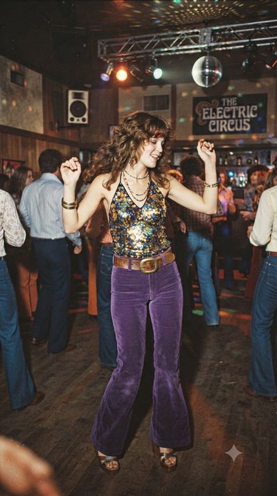Young woman dances joyfully under disco ball at Electric Circus