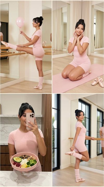 A ballerina stretches in pink at an evening studio