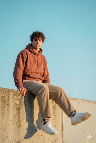 Cinematic Serenity: A Stylish Portrait Under Azure Skies