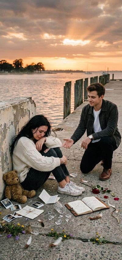 Golden hour hope reaches a devastated soul on a lonely pier