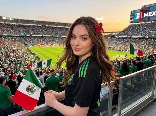 Young Mexican fan smiles in VIP stands during national team match