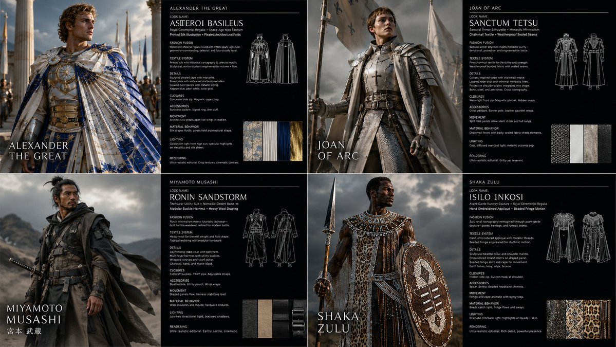 Four legendary warriors showcase avant-garde samurai fashion fusion
