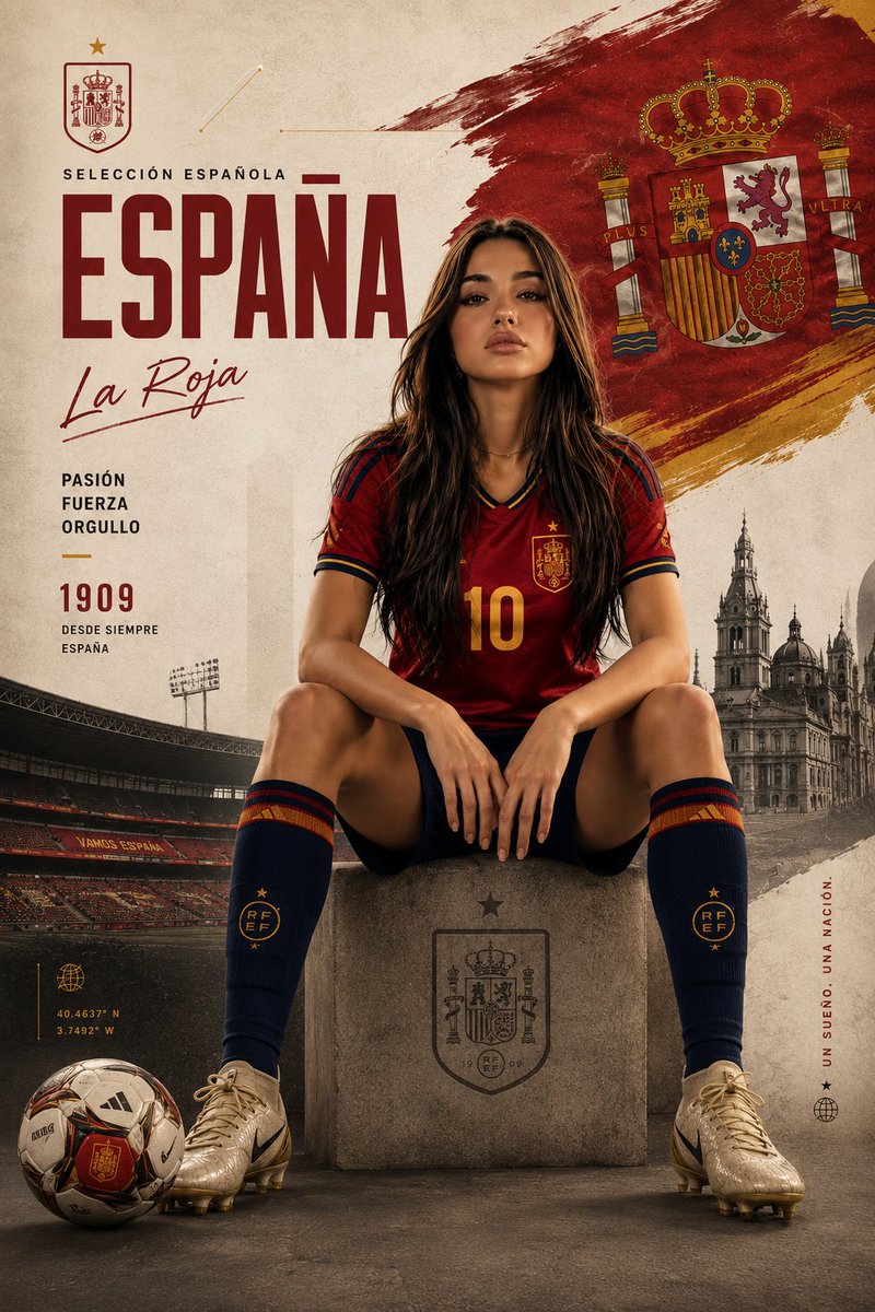 Spanish football star sits confidently on concrete podium in dramatic lighting