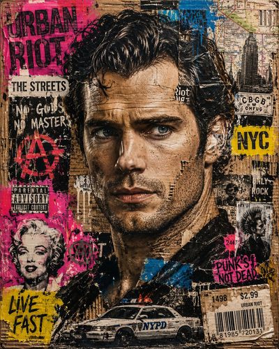 Urban Icon: A Gritty Collage Portrait of Masculine Strength