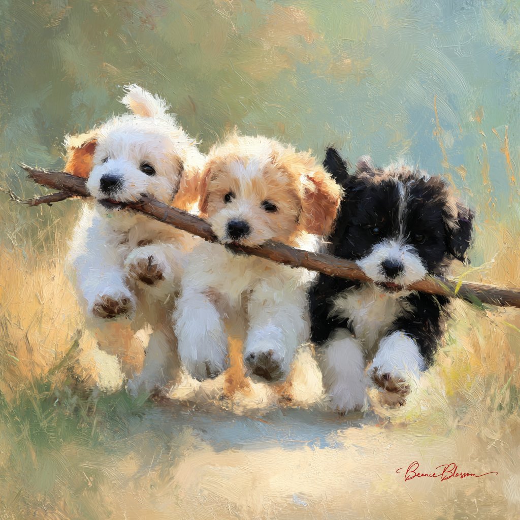 Puppy Chaos: A Tug of Joy