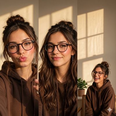 Warm golden-hour light illuminates a young woman's close-up selfie portrait.