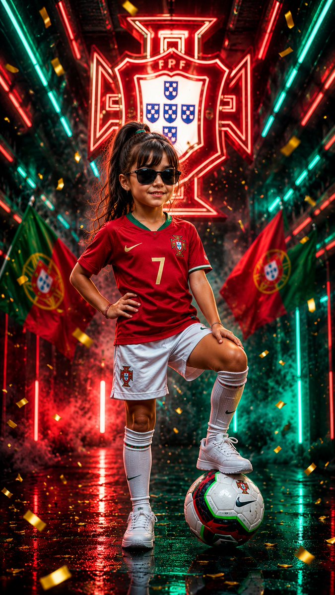 Young Portugal fan strikes a confident pose in futuristic tunnel