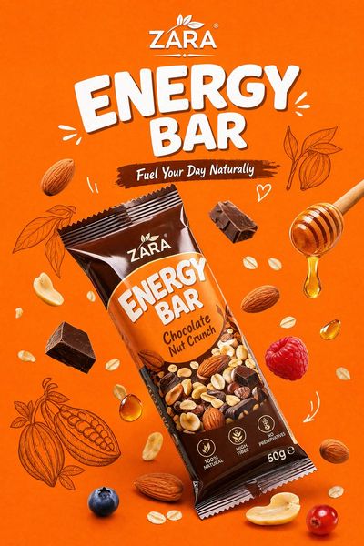 Colorful energy bar floats with fresh berries and nuts