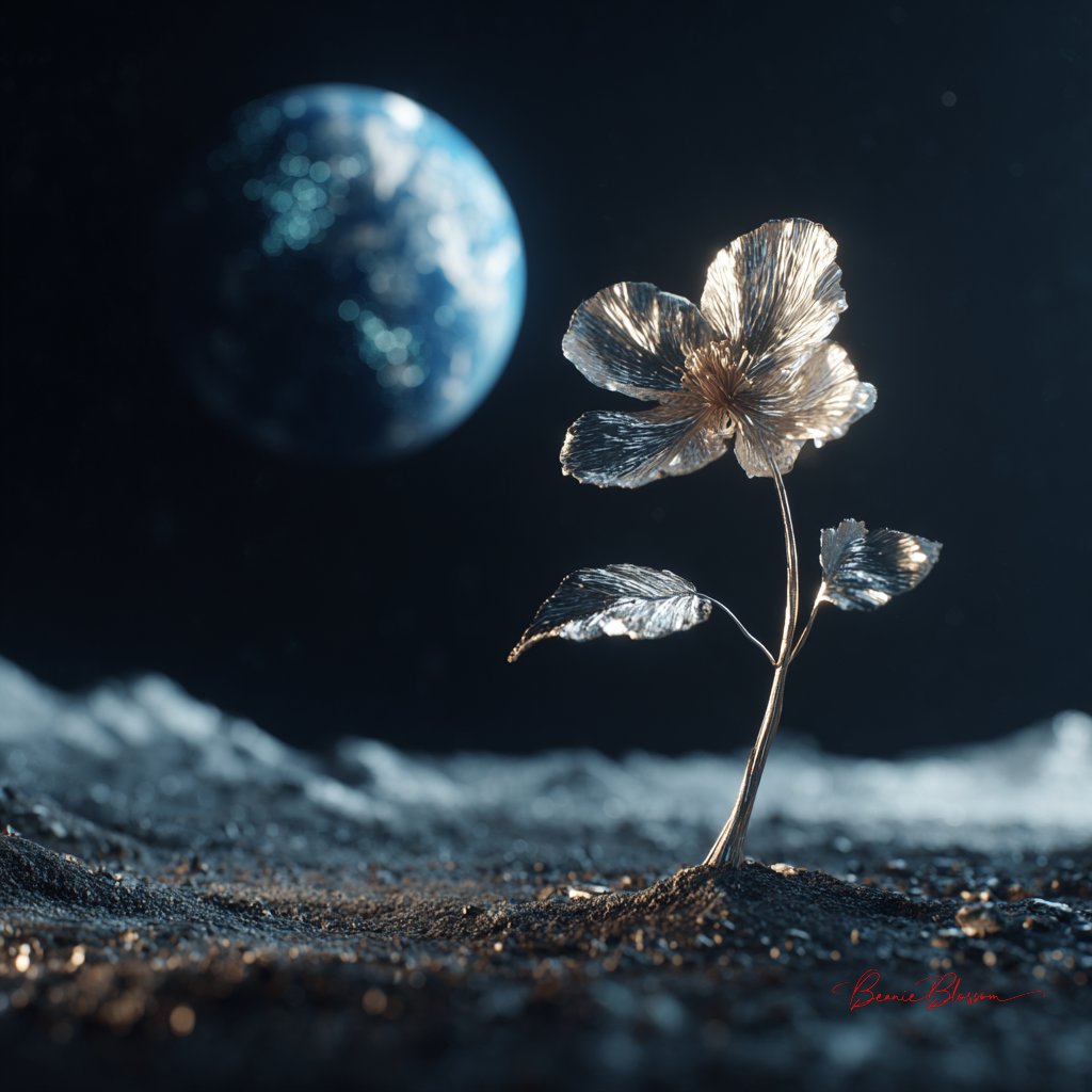 Lunar Bloom Under a Distant Earth
