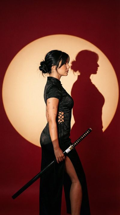 Cinematic Katana Portrait in Red Spotlight