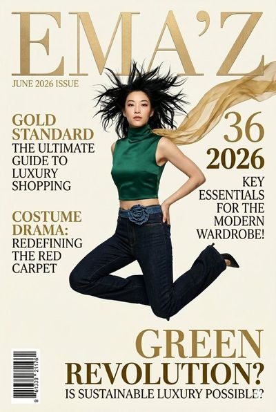 Emerald green crop top defines Arden Cho's airborne fashion pose