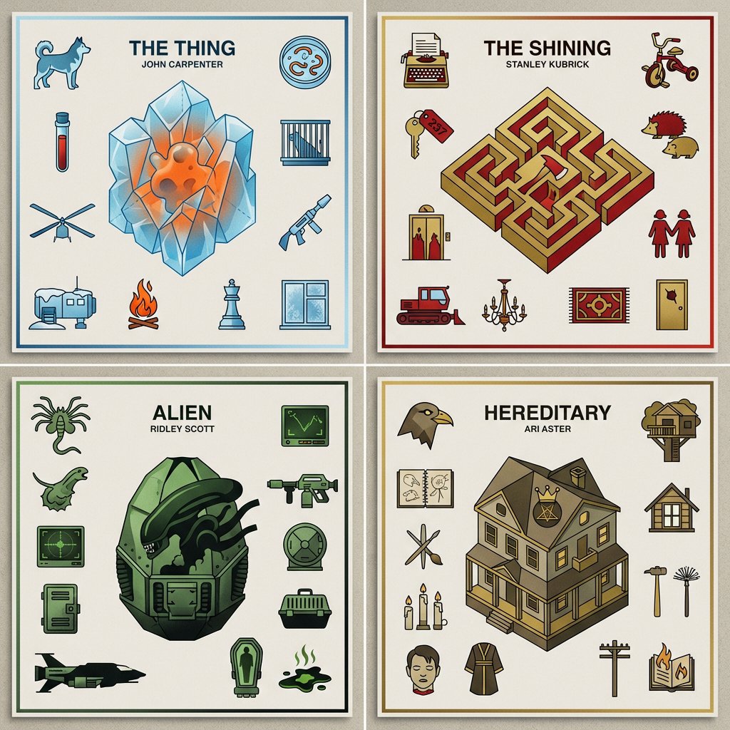 Abstract Geometry of Fear: Horror Icons Reimagined in Dual Tones