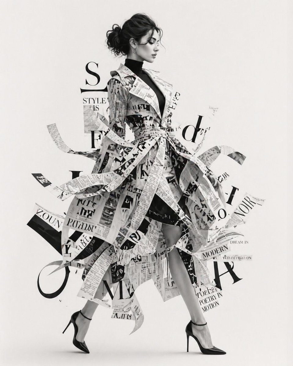 Monochrome Muse in Motion Typography Couture