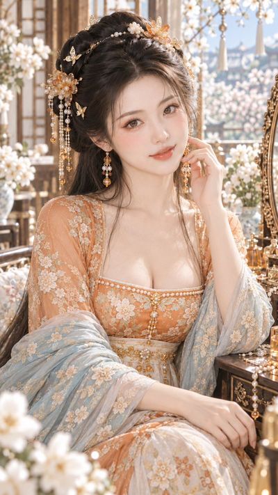 Sunlit Apricot Beauty in a Classical Dressing Room