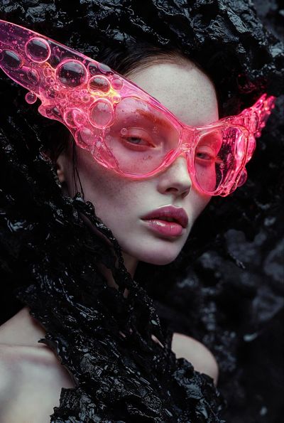 Futuristic Fashion Muse with Neon Pink Molten Glass Sunglasses