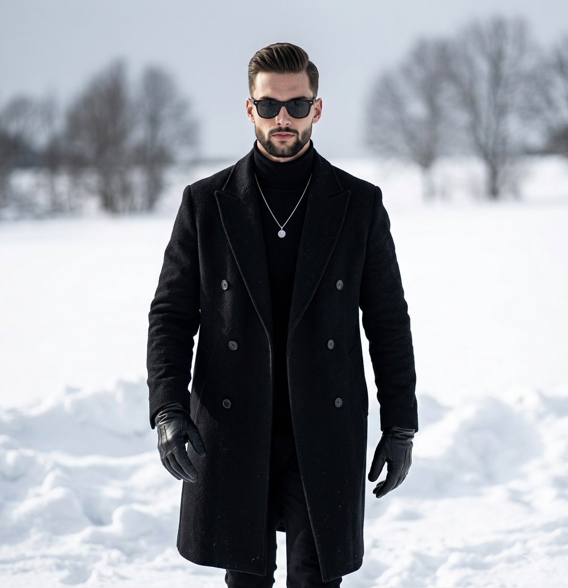 Monochrome Winter Elegance: Sharp Editorial Portrait in Snow