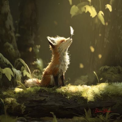 Fox's Feathery Balancing Act in Sunlit Forest