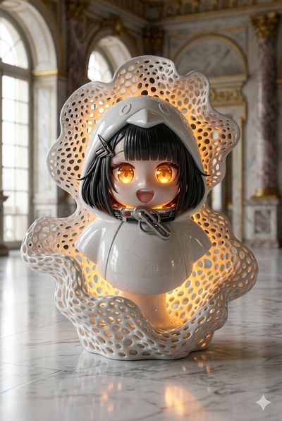 Porcelain Elegance: Gugu’s Luminous Bust in Amber Glow