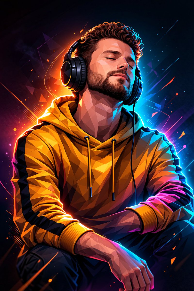 Neon Beats: A Low-Poly Portrait in Synthwave Style