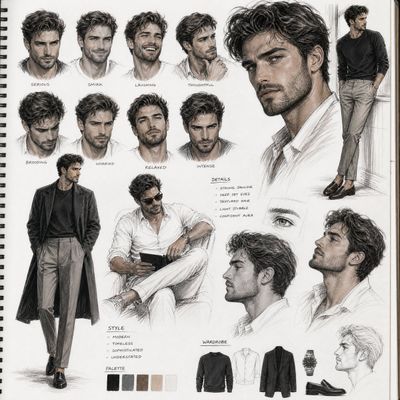 Contemporary man's emotional portraits arranged on a bright white page.