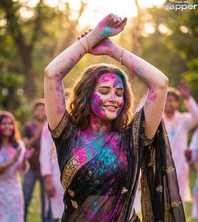 Cinematic Holi Celebration in a Golden Hour Glow