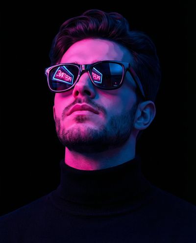 Cyber-Noir Fusion: Bold Neon Portrait