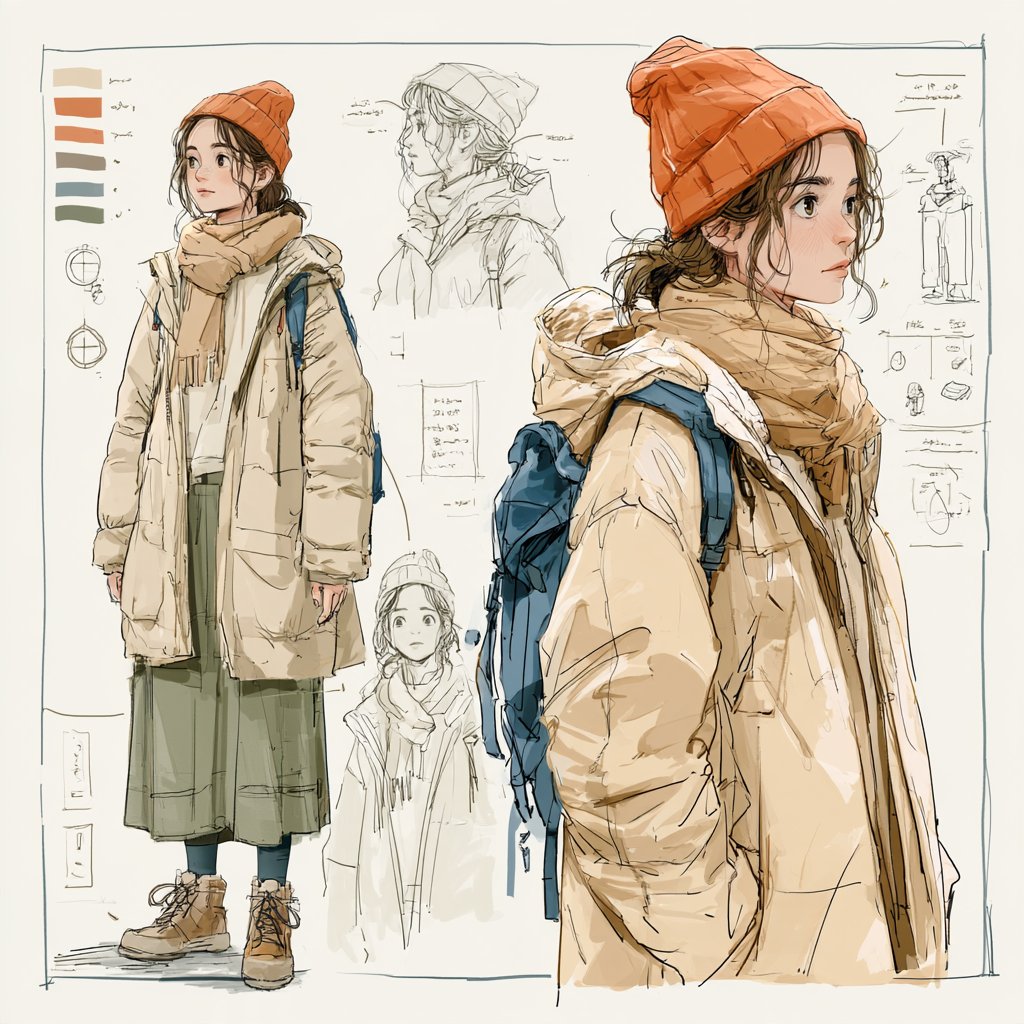 Delicate ink lines and watercolor washes bring anime sketches to life