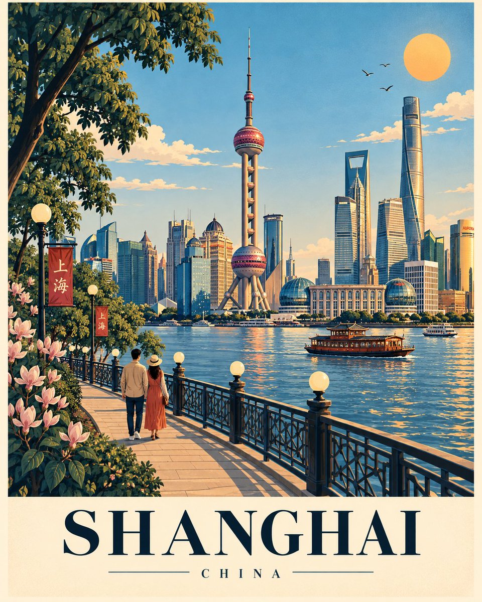 A premium illustrated travel poster captures iconic landmarks with vibrant charm