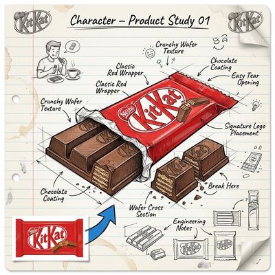 KitKat chocolate bar sketched in an industrial designer's notebook