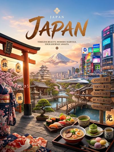 Golden hour illuminates Japan's timeless traditions and futuristic skyline