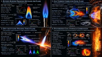 Combustion chemistry to photoreal flames in a 2x2 grid