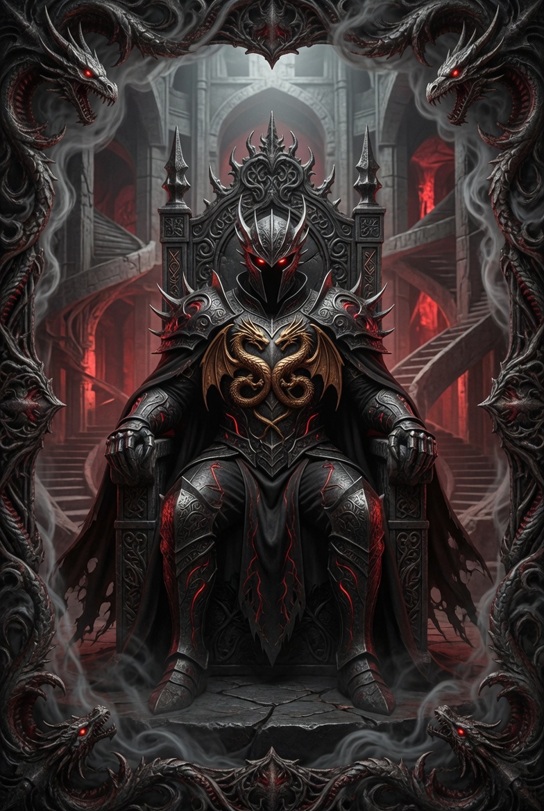 Shadow-Forged Monarch in a Crimson Gothic Temple