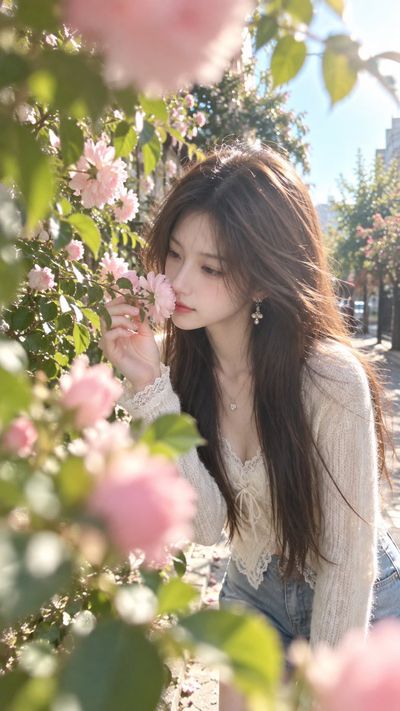 Sunlit girl lies in daisy meadow with flower over eye