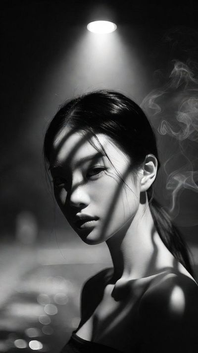 Moody Noir: A Young Korean Woman in Shadows