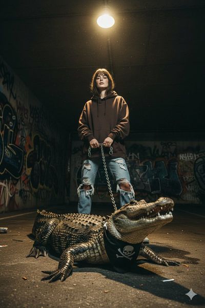 Urban Rebel: Girl and Gator in Graffiti Wonderland
