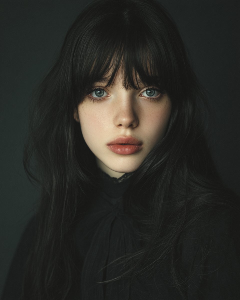 Ice-Blue Gaze in Velvet Noir