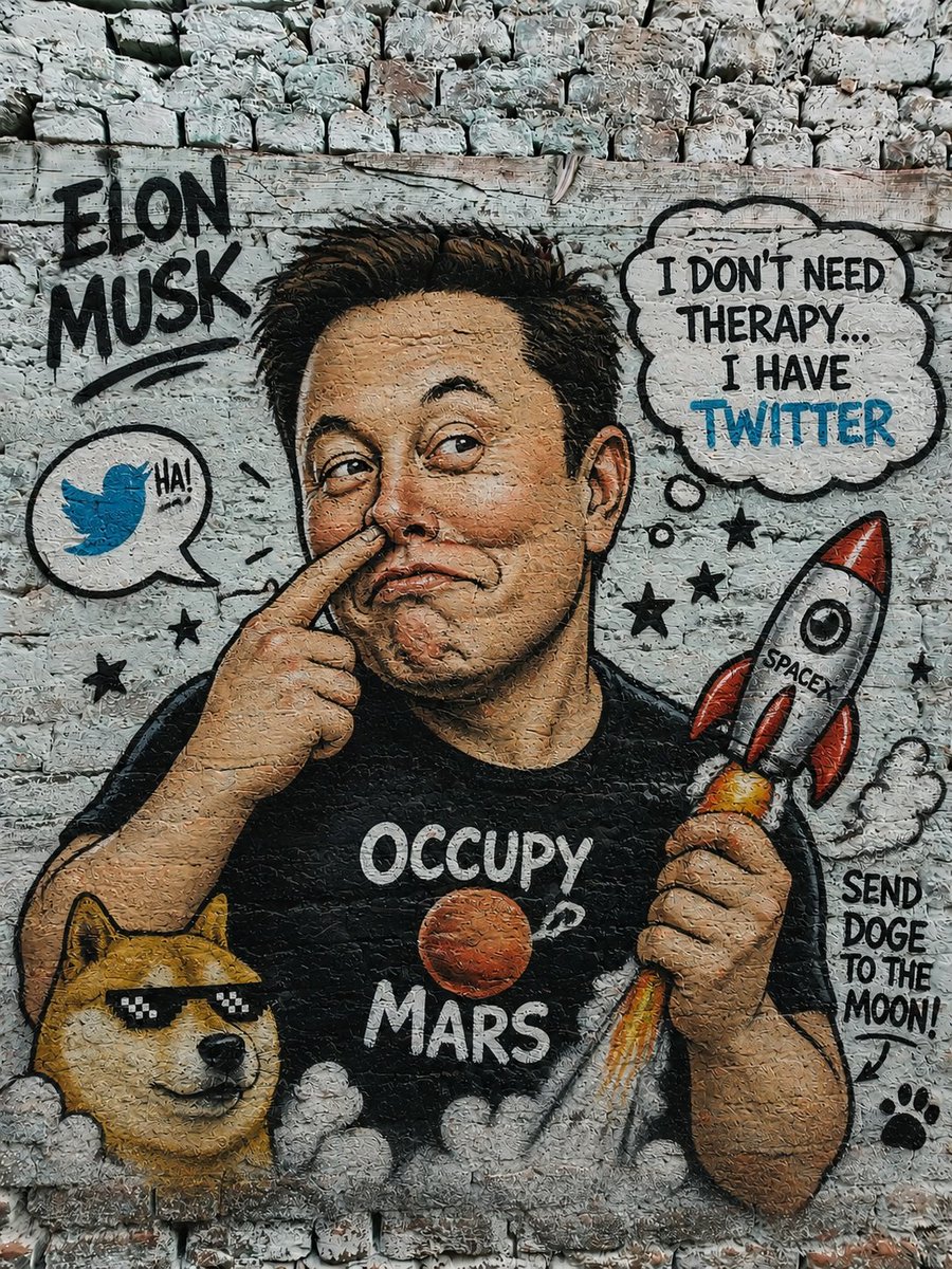 Elon Musk's goofy face graces brick wall with rocket doodles
