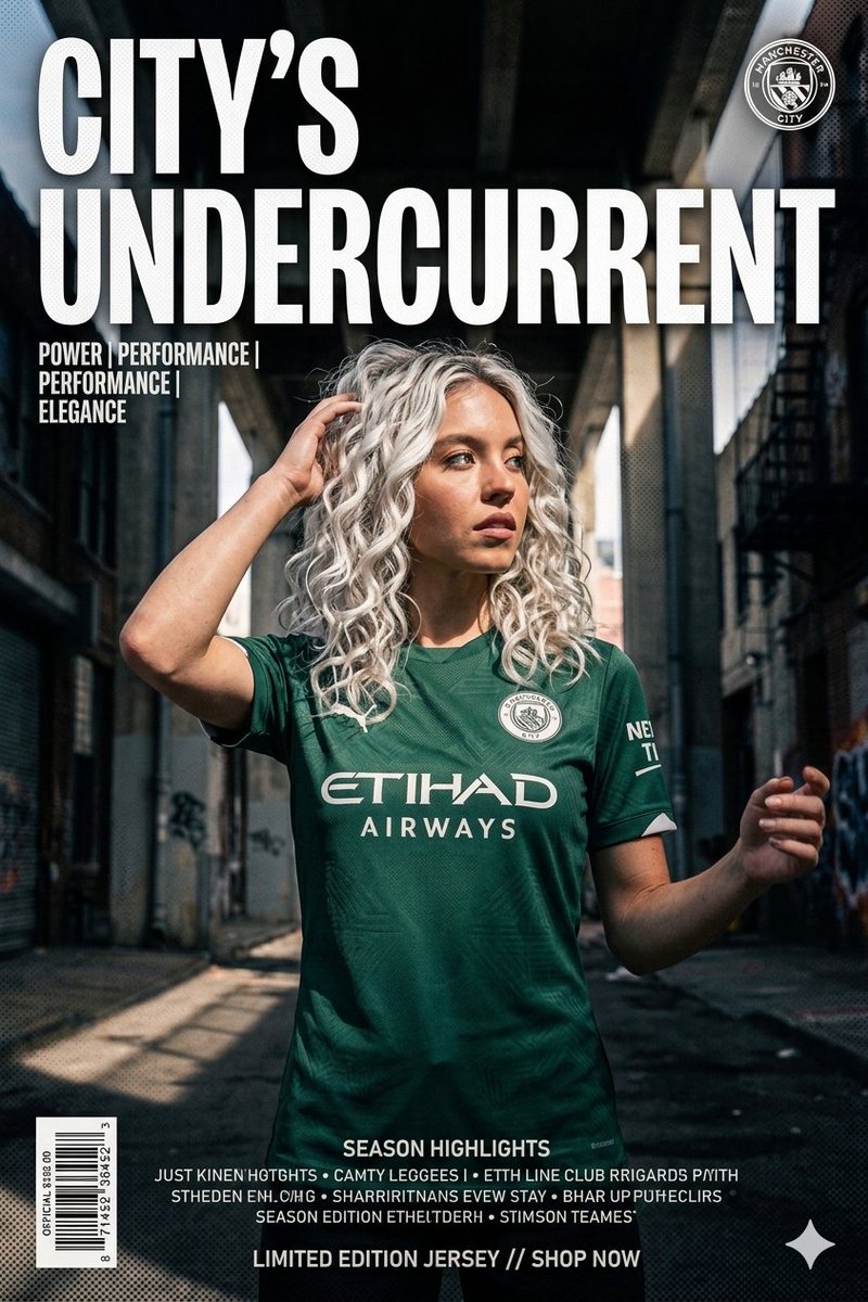 Platinum-blonde star poses in alley with Manchester City jersey