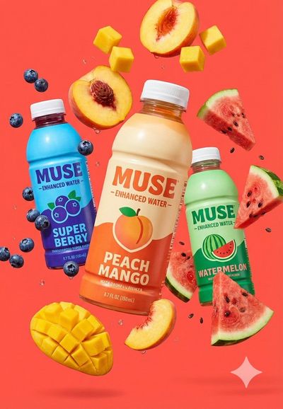 Floating Fruit & Bottles in Vivid Motion