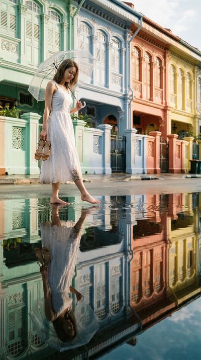 A Reflection of Joo Chiat: Pastel Shophouses in Puddle