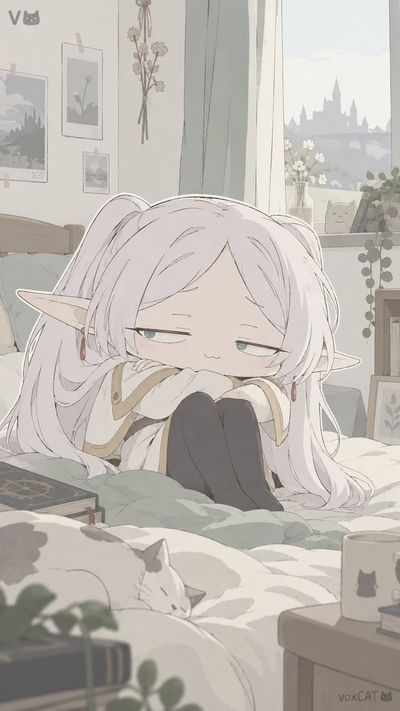 Slouched Figure Doodles in Pastel Room With Lazy Half-Open Eyes