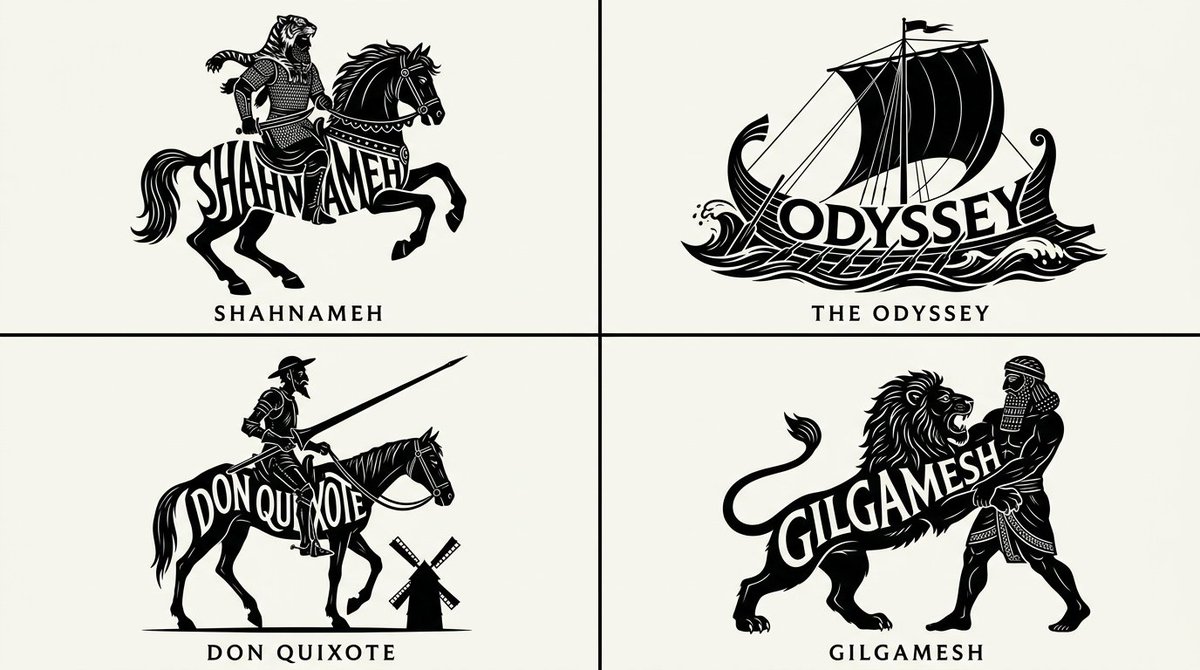 Monochrome Silhouette Integrates Title Into Four Classic Heroes