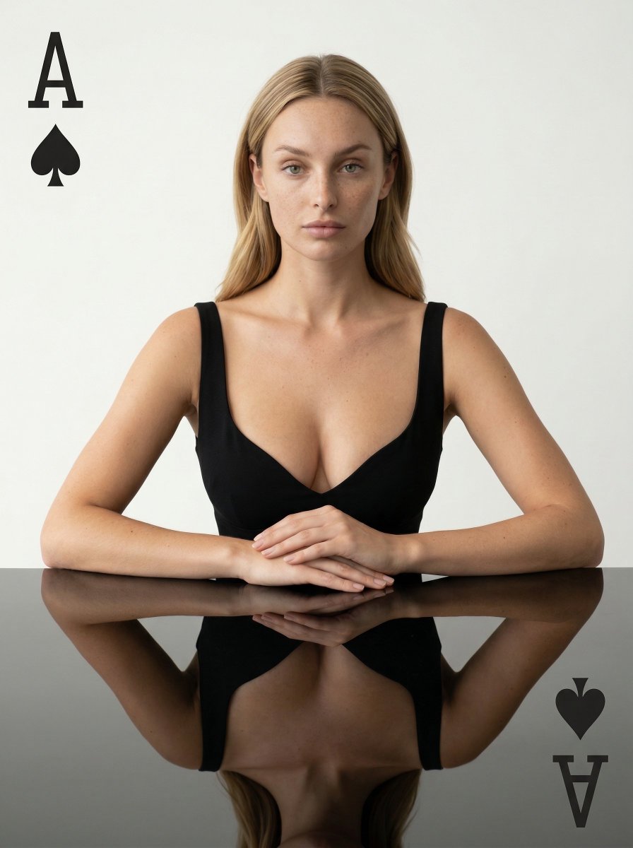 Chic Reflections: A High-Fashion Playing Card Portrait