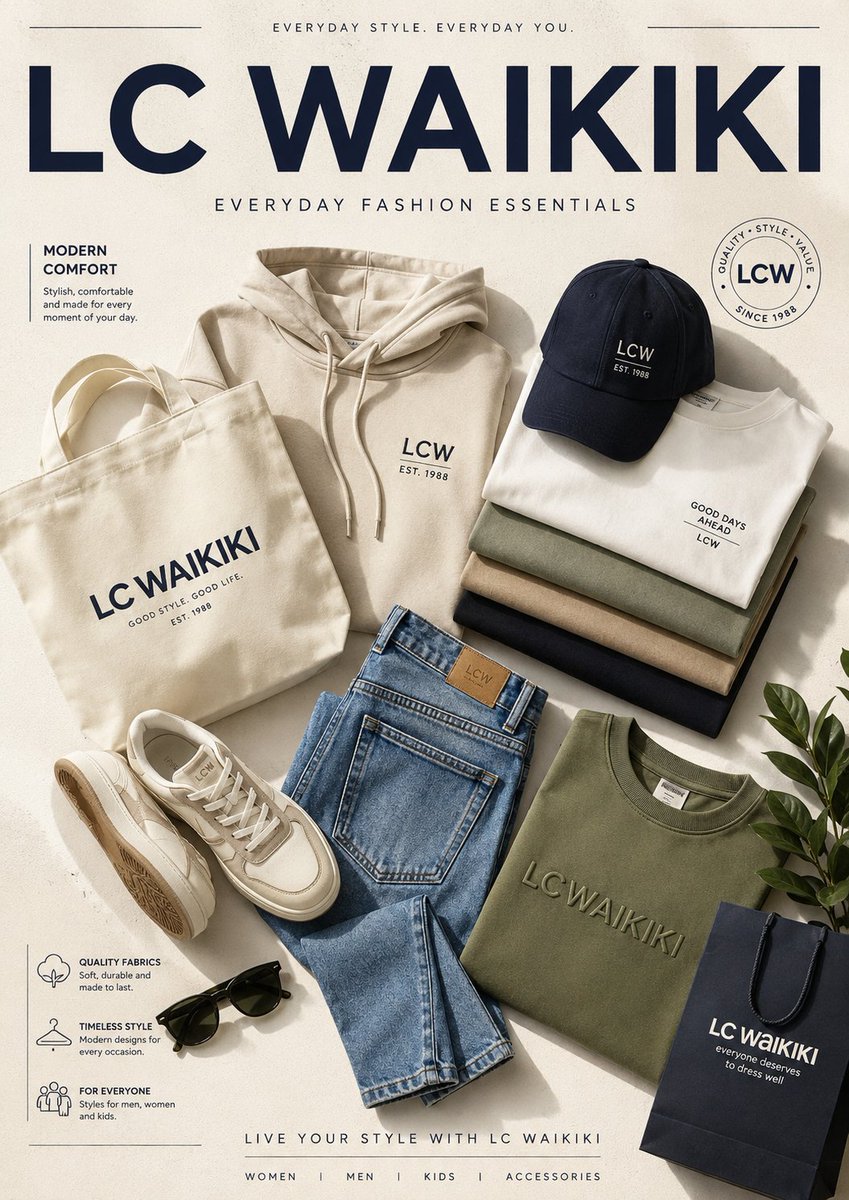 Premium fashion campaign showcases folded t-shirts and denim