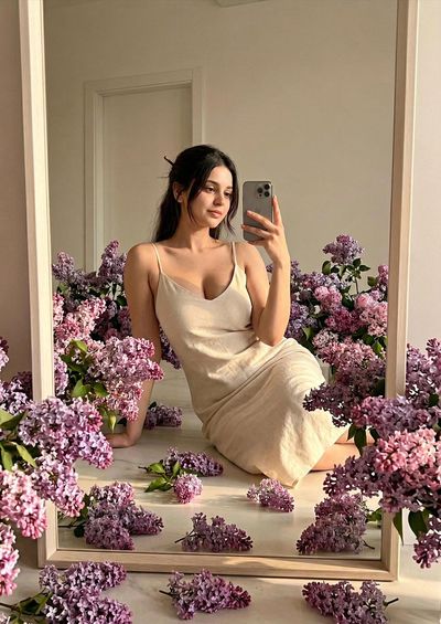Reflective Serenity Amidst Lilac Blooms