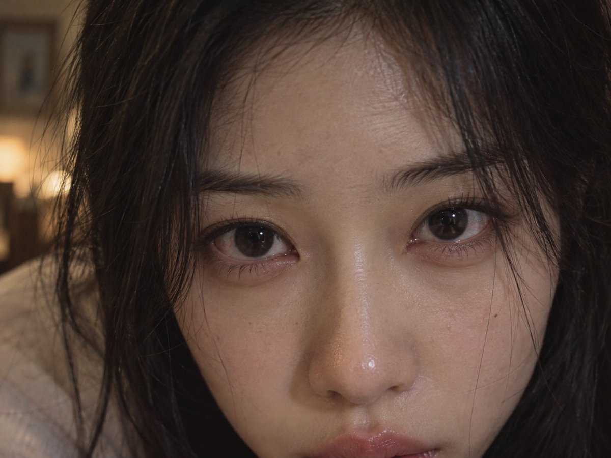 Close-up of East Asian woman gazing with deep affection