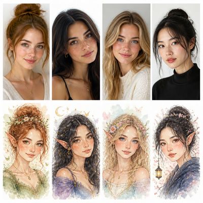 Transforming Realism: Women to Fantasy Characters in Watercolor